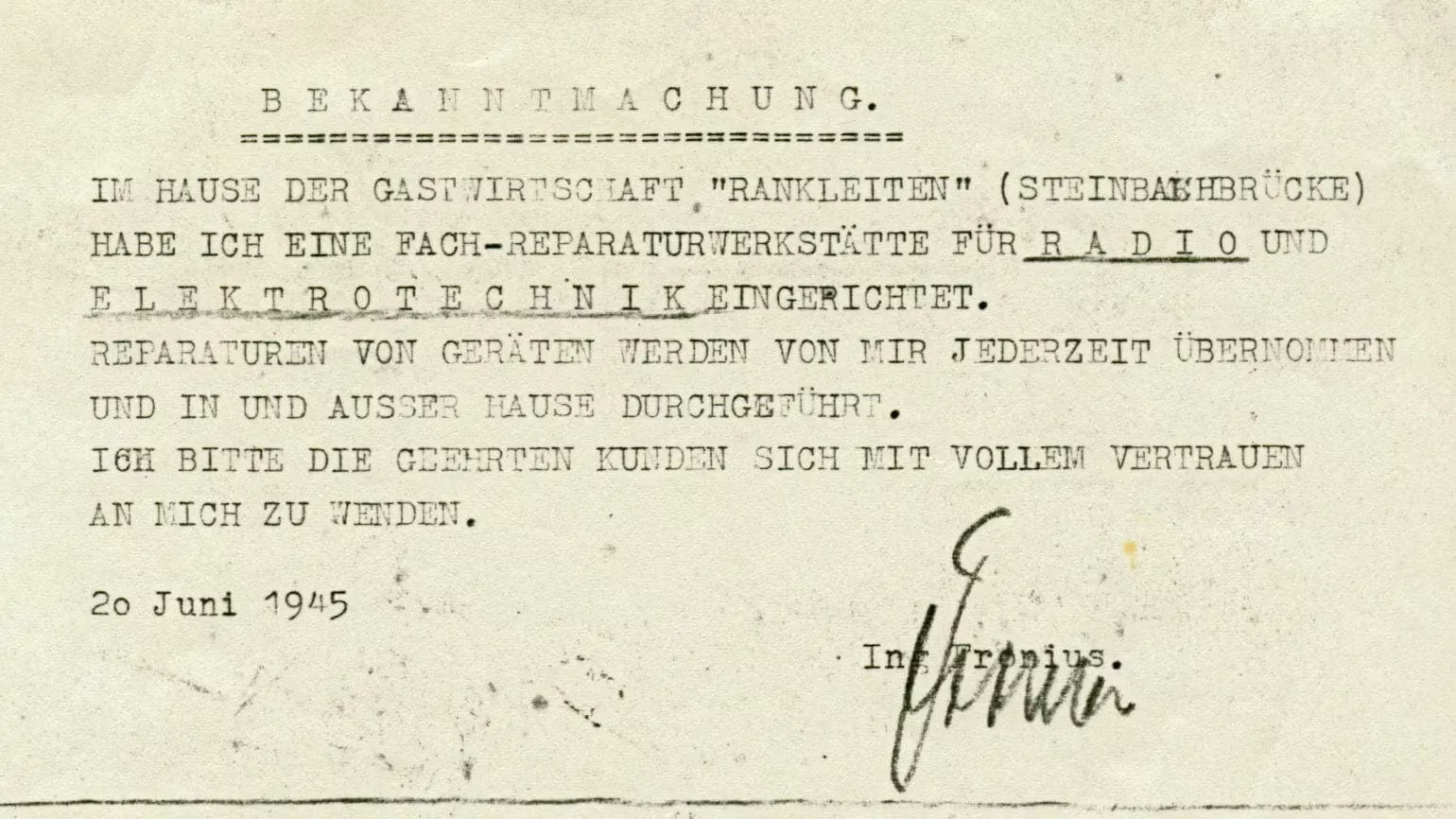 Bekanntmachung der Firmengründung