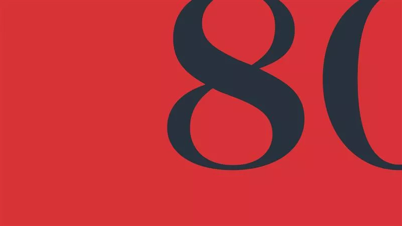 Red Background grey writing "80"