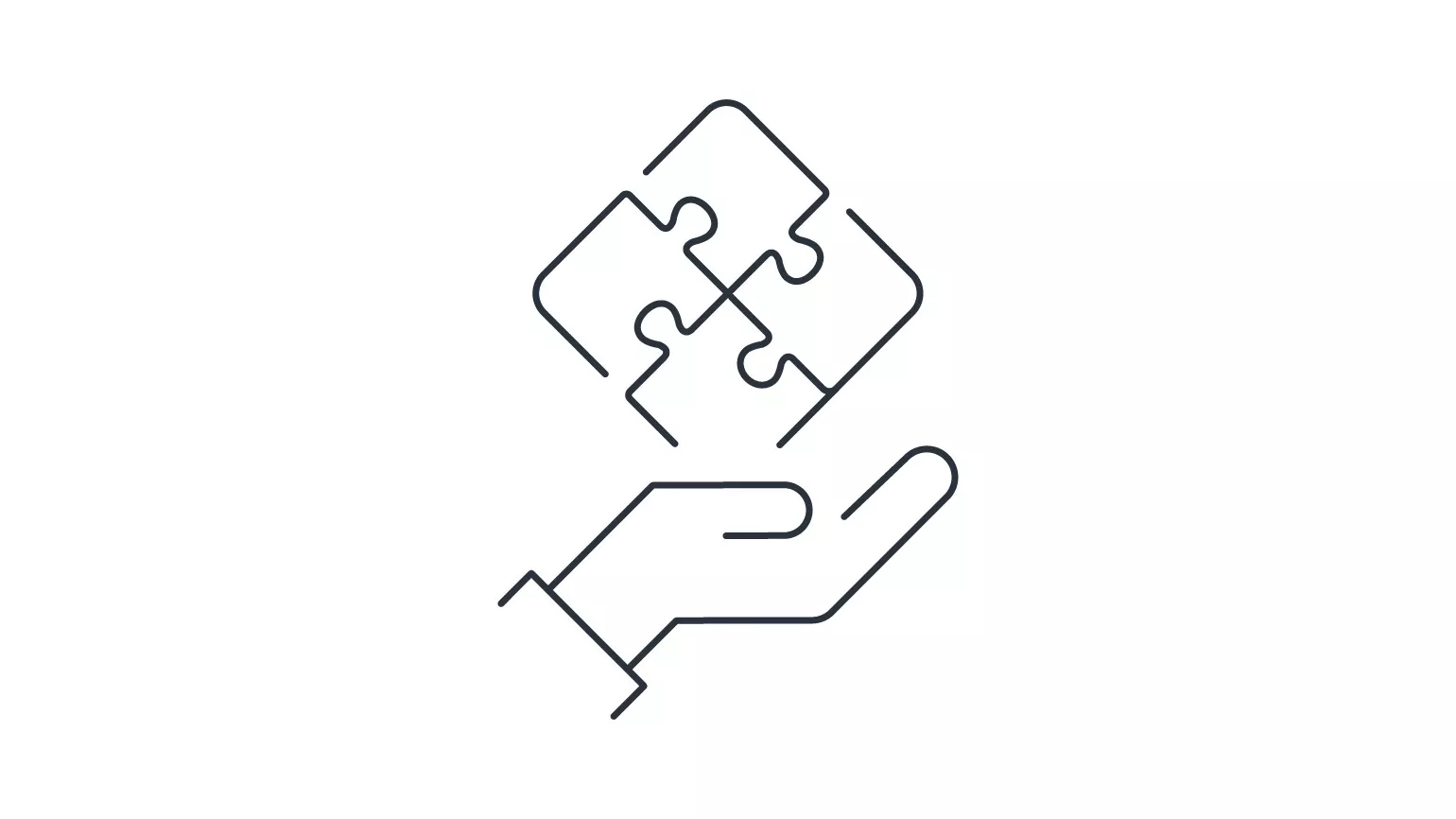 Icon von einer Hand über der vier Puzzleteile schweben.