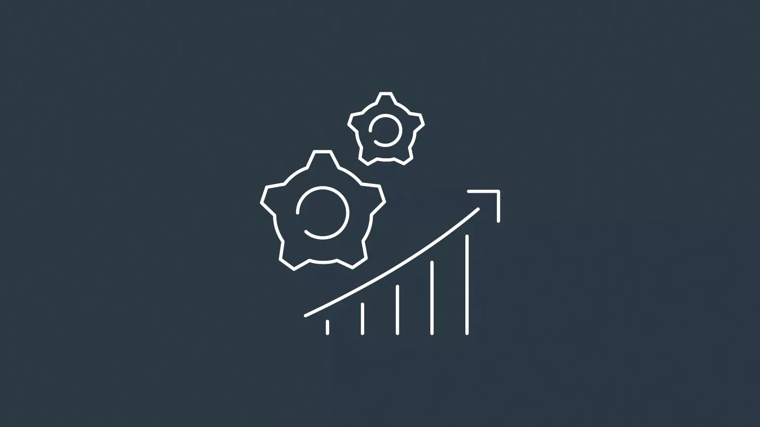 Icon von zwei Zahnrädern die sich über einem aufsteigenden Pfeil befinden. Das gesamte Icon befindet auf Earth Grey Hintergrund.