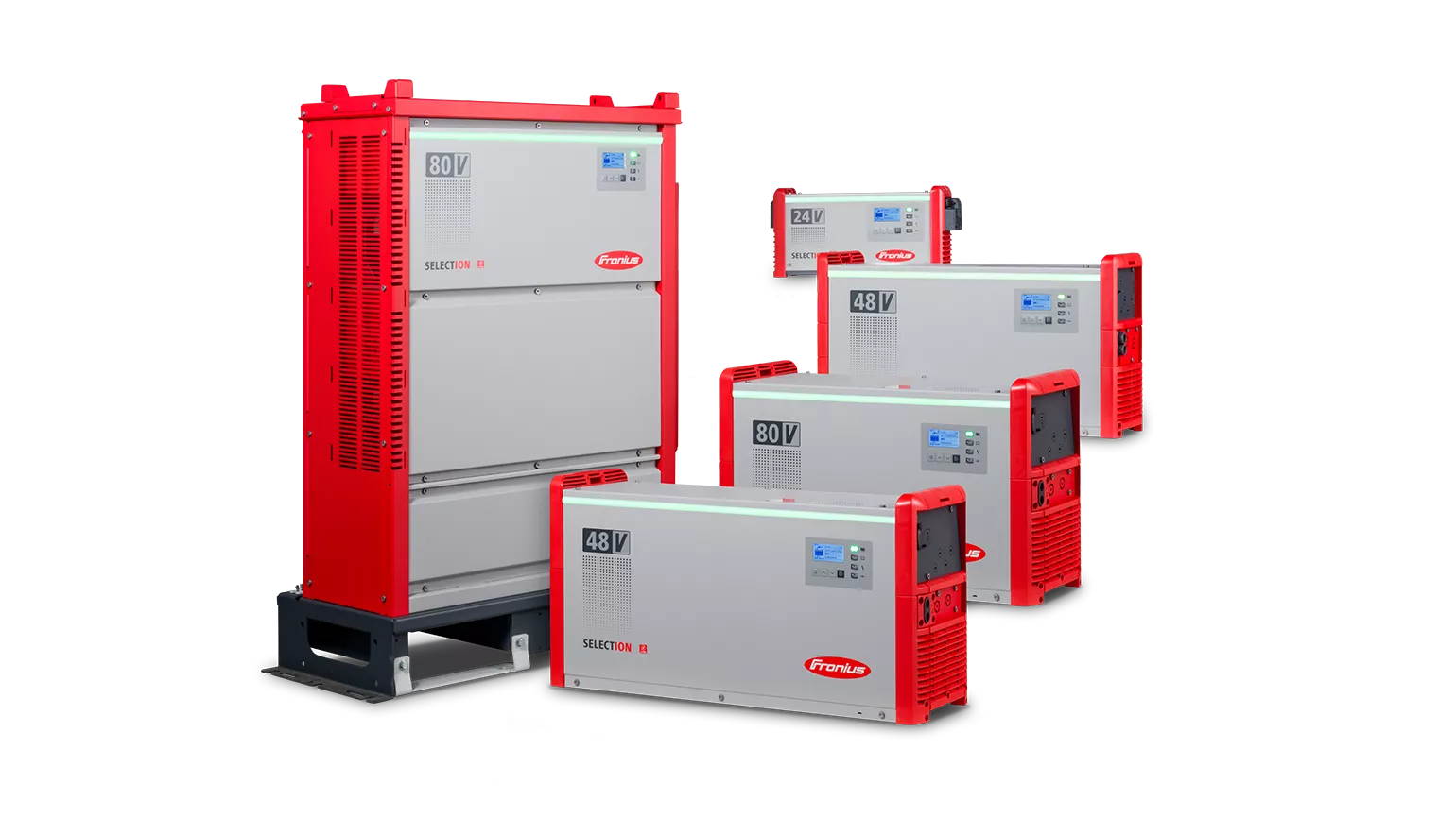 Group of SelectION lithium-ion battery chargers.