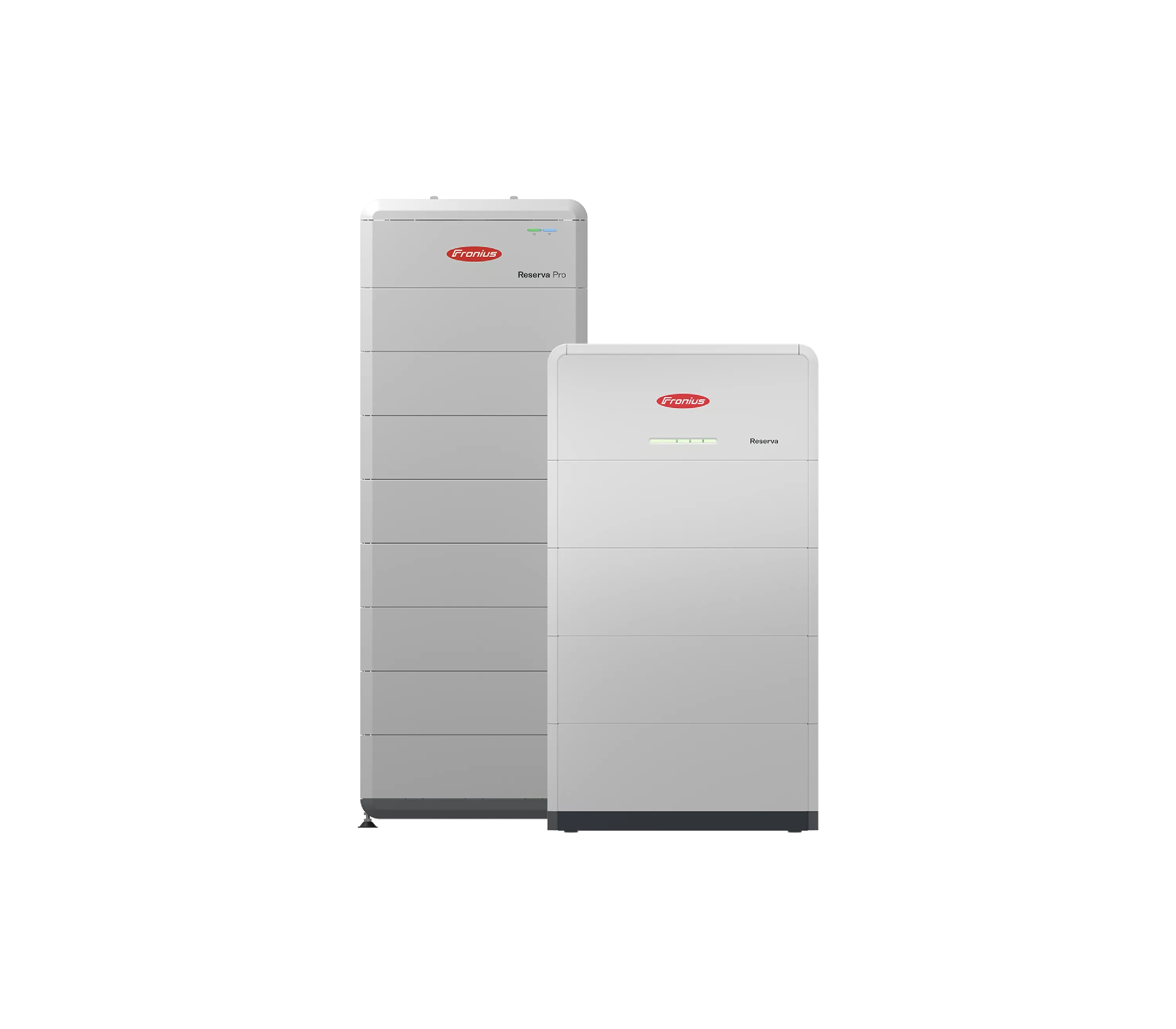Two Fronius Reserva and Fronius Reserva Pro high-voltage battery storage systems placed next two each other