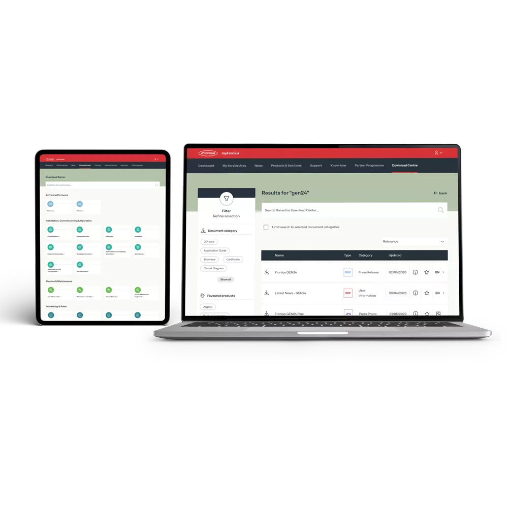 Mockup myFronius Download Center