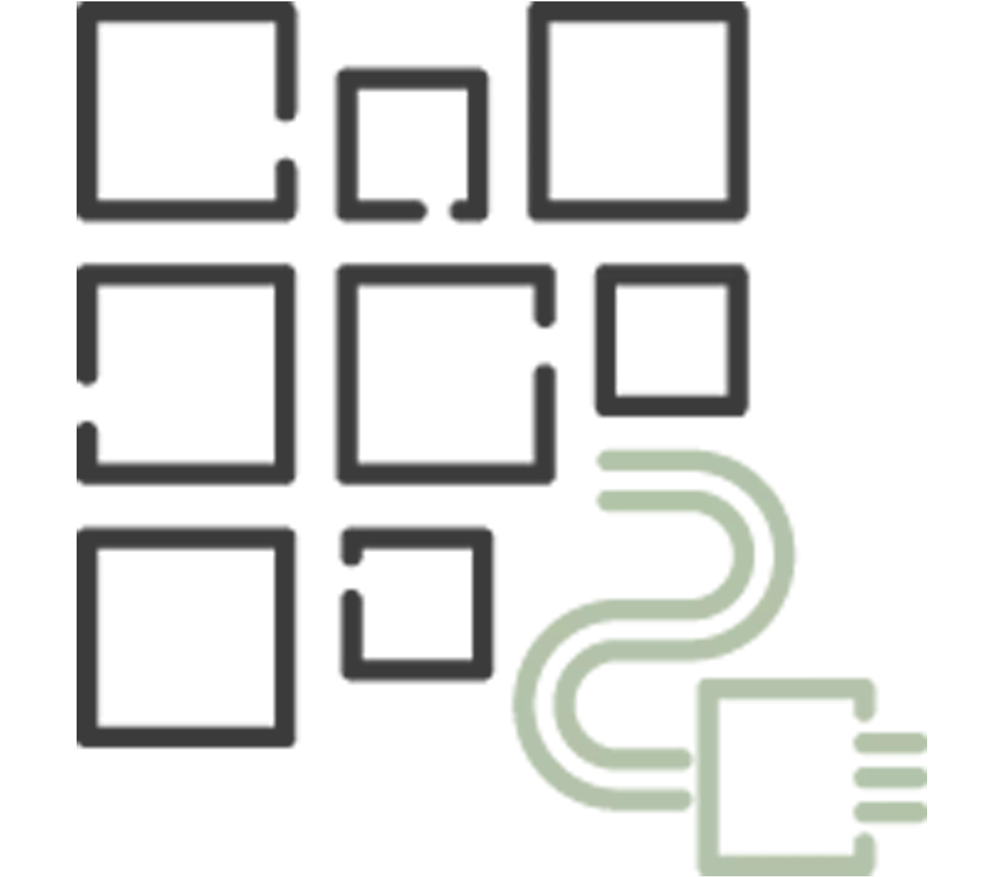 Icon zeigt grafisches Element aus Quadraten und einem Netzkabel