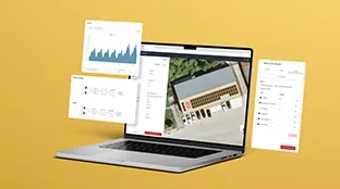 Solar.creator app auf Laptop mit gelben Hintergrund