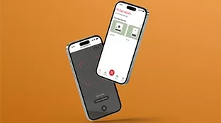Solar.start app auf Smartphone mit orangem Hintergrund