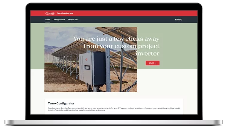Tauro Configurator displayed on a laptop