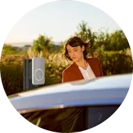 Woman with wallbox charging e-car