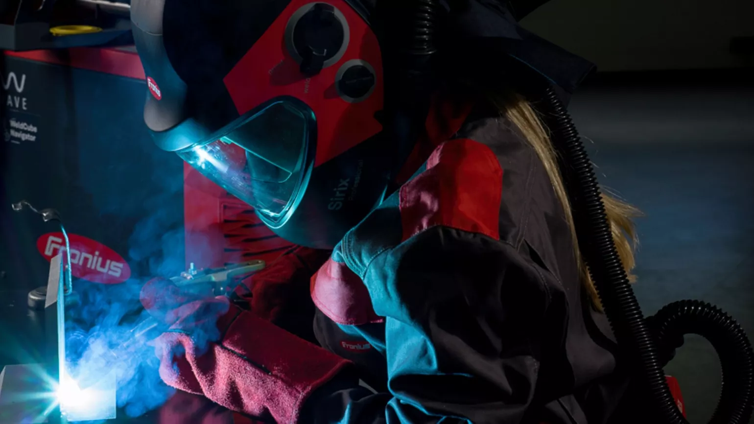 Welder using Sirix Crystal welding helmet 