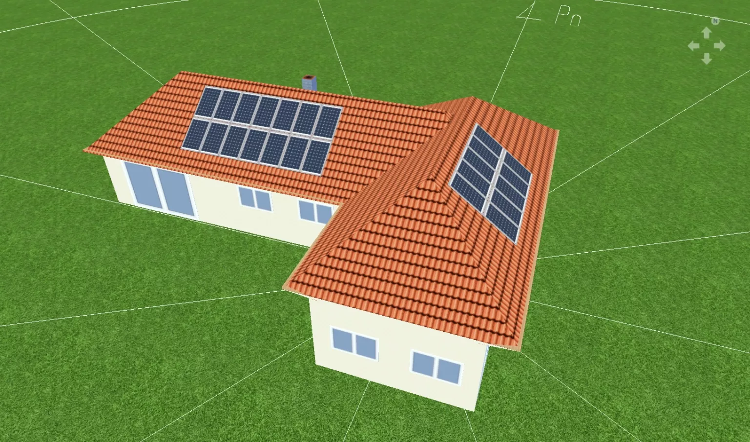 Rys. 4. Moduły w układzie “mieszanym”: montowane na połaci południowej i wschodniej. Źródlo: program PV*Sol premium 2019 (R6)