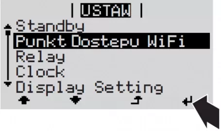 Rysunek 6 – Aktywacja dostępu Punkt na wyświetlaczu falownika