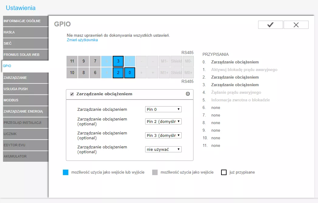 Rysunek 7 – Aktywacja wyjść cyfrowych do zarządzania odbiornikami