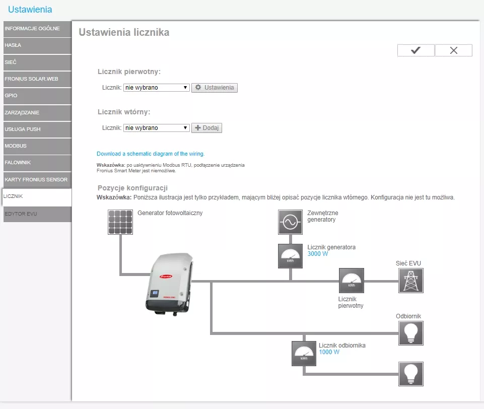 Rysunek 8 – Aktywacja inteligentnego licznika Fronius Smart Meter