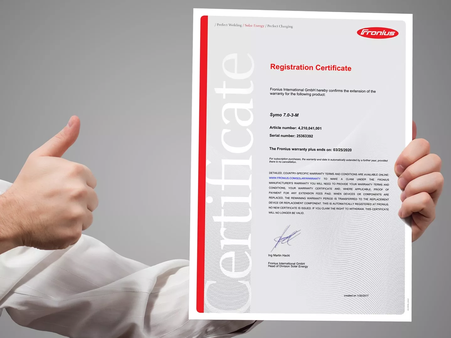 Warranty certificate