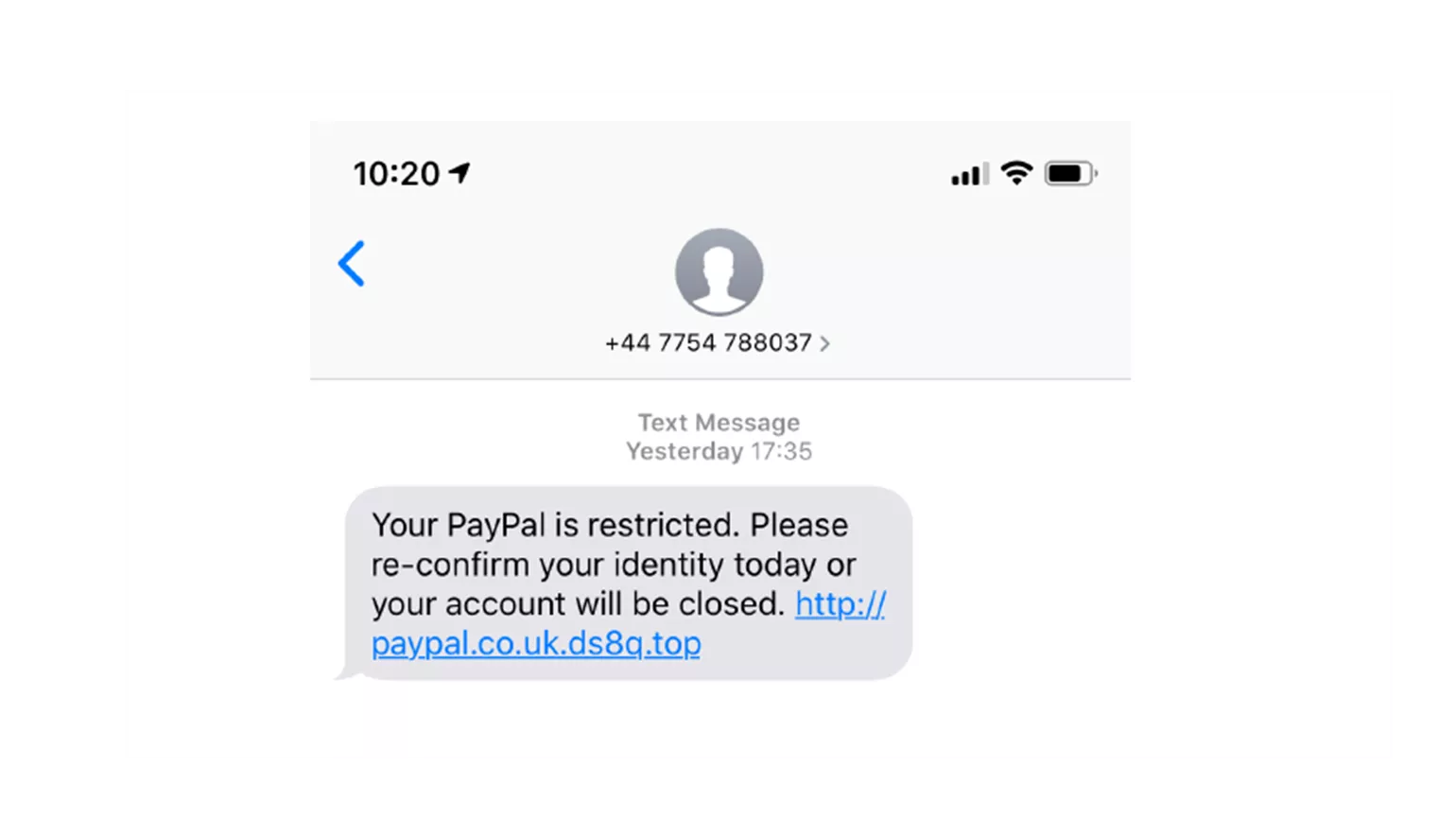 Example Phising SMS
